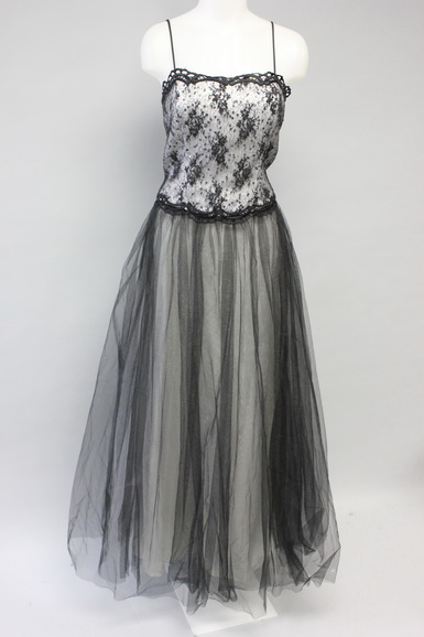 DAVE & JOHNNY Black White Sequin Embellished Corset Top Tulle Skirt Set Sz 9/10